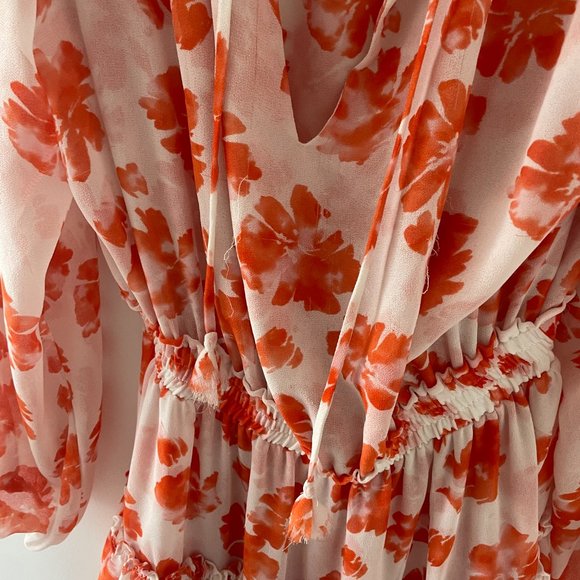 Misa Los Angeles Lorena Blouson Mini Dress Medium Orange Floral Print V-neck - Picture 5 of 13